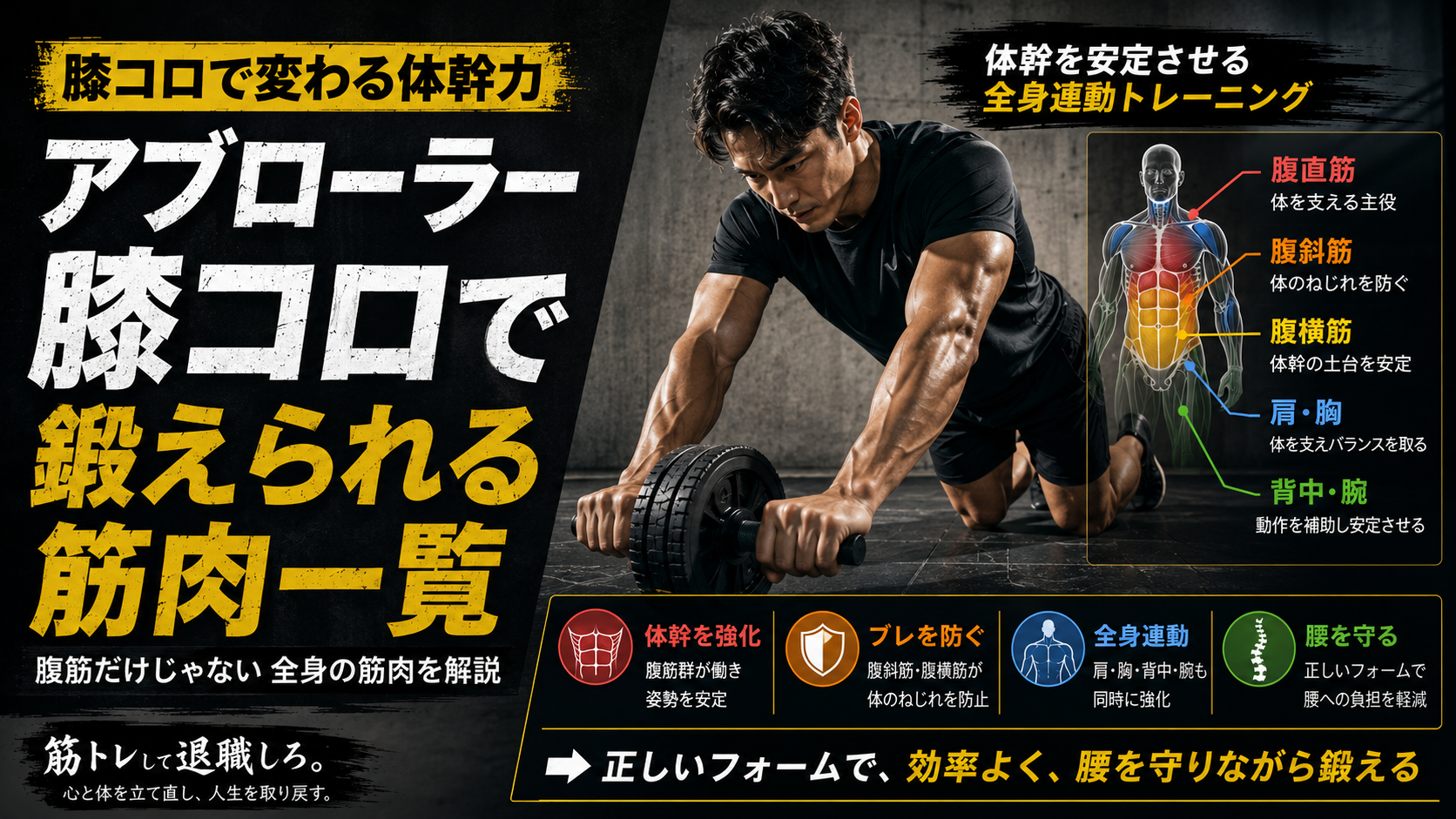 【アブローラー】膝コロで鍛えられる筋肉一覧